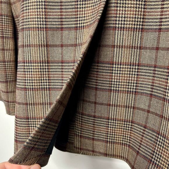 A.L.C Hicks Blazer Brown Bordeaux Blue Gold Plaid One-Button Size 14 - Picture 8 of 14